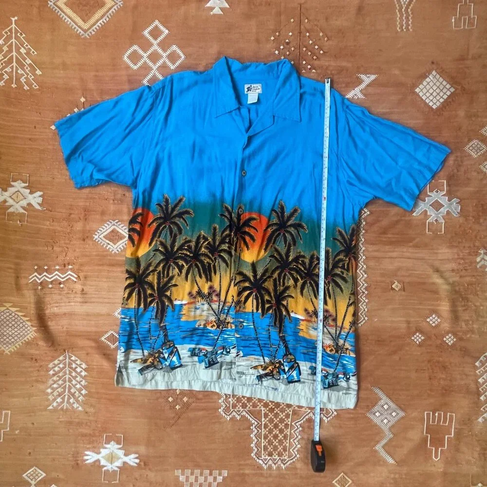 Vintage Waikiki Wear Hawaiian Shirt – Tropical Sunset & Palm Print, Size L - Picture 3 of 4